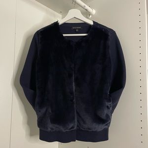 Banana Republic Faux Fur Sweater Jacket, Navy